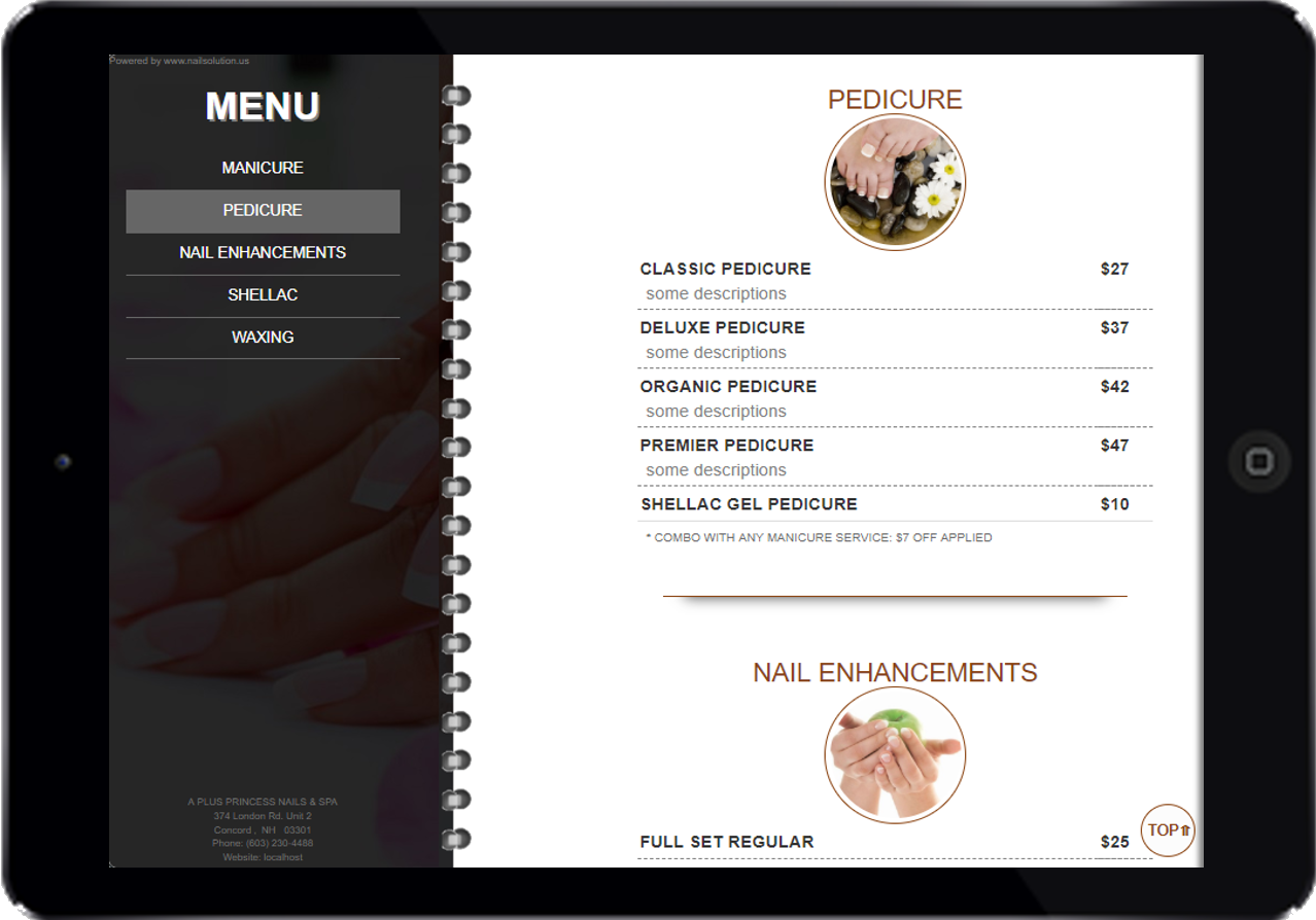 Free digital menu for tablet